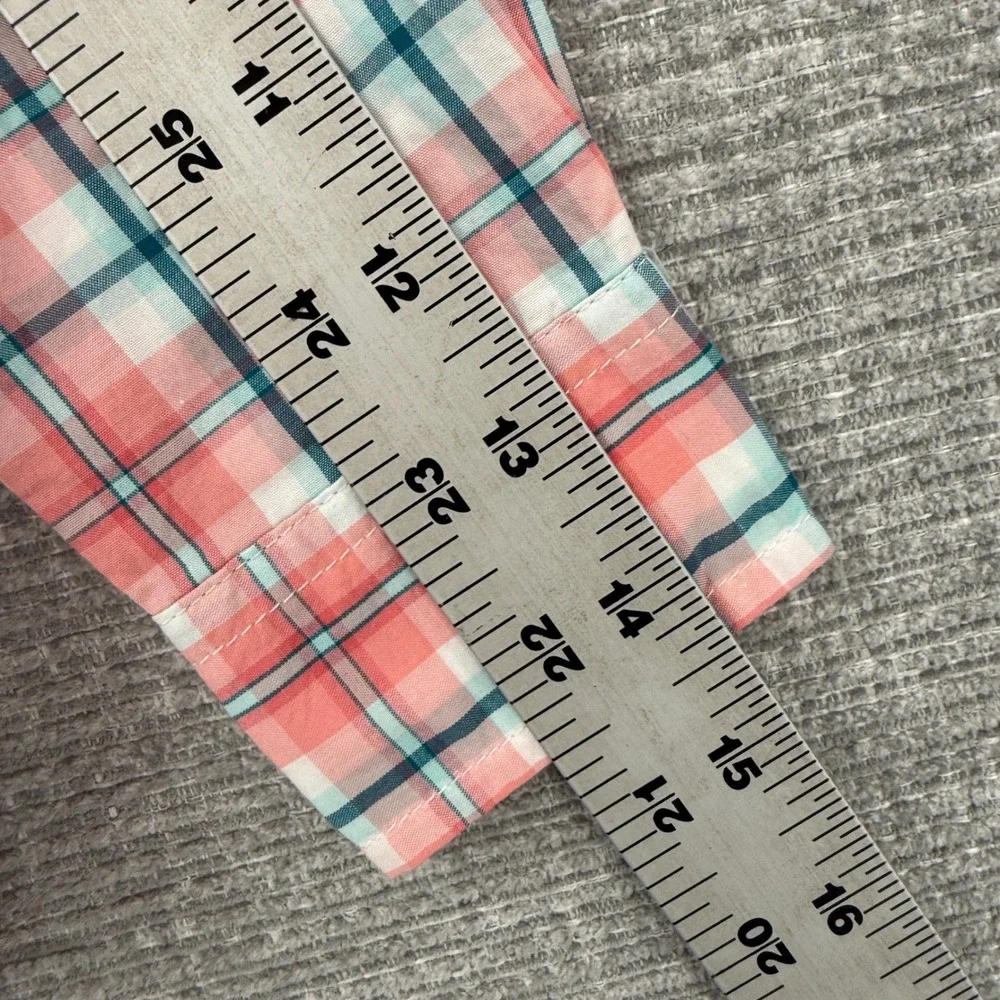 Janie and Jack Plaid Button‎ Down Shirt Coral Teal White Kids Boys Size 3